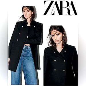 ZARA WOMAN Double Breasted Viscose Blend Coat-Size S/Black